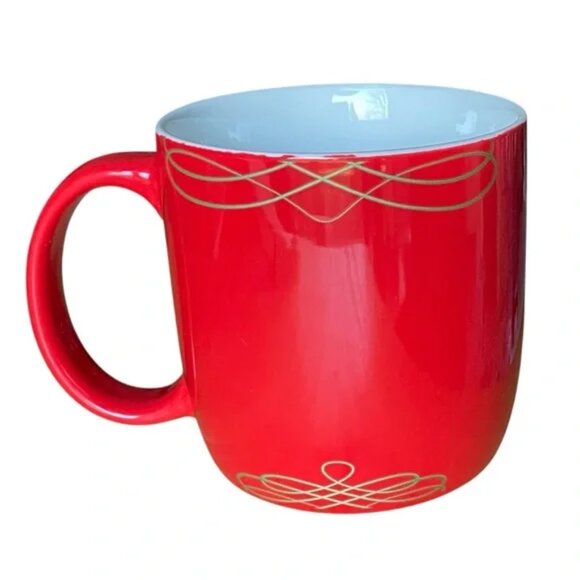 STARBUCKS 2020 ceramic holiday SOUPER mug red gold trim soup cocoa coffee 18 oz - Picture 4 of 12